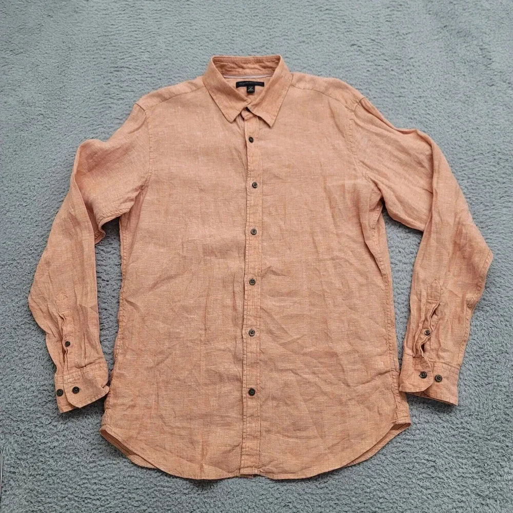 Banana Republic Shirt Mens 15- 15 1/2 Peach Flax Linen‎ Button Up Summer Casual